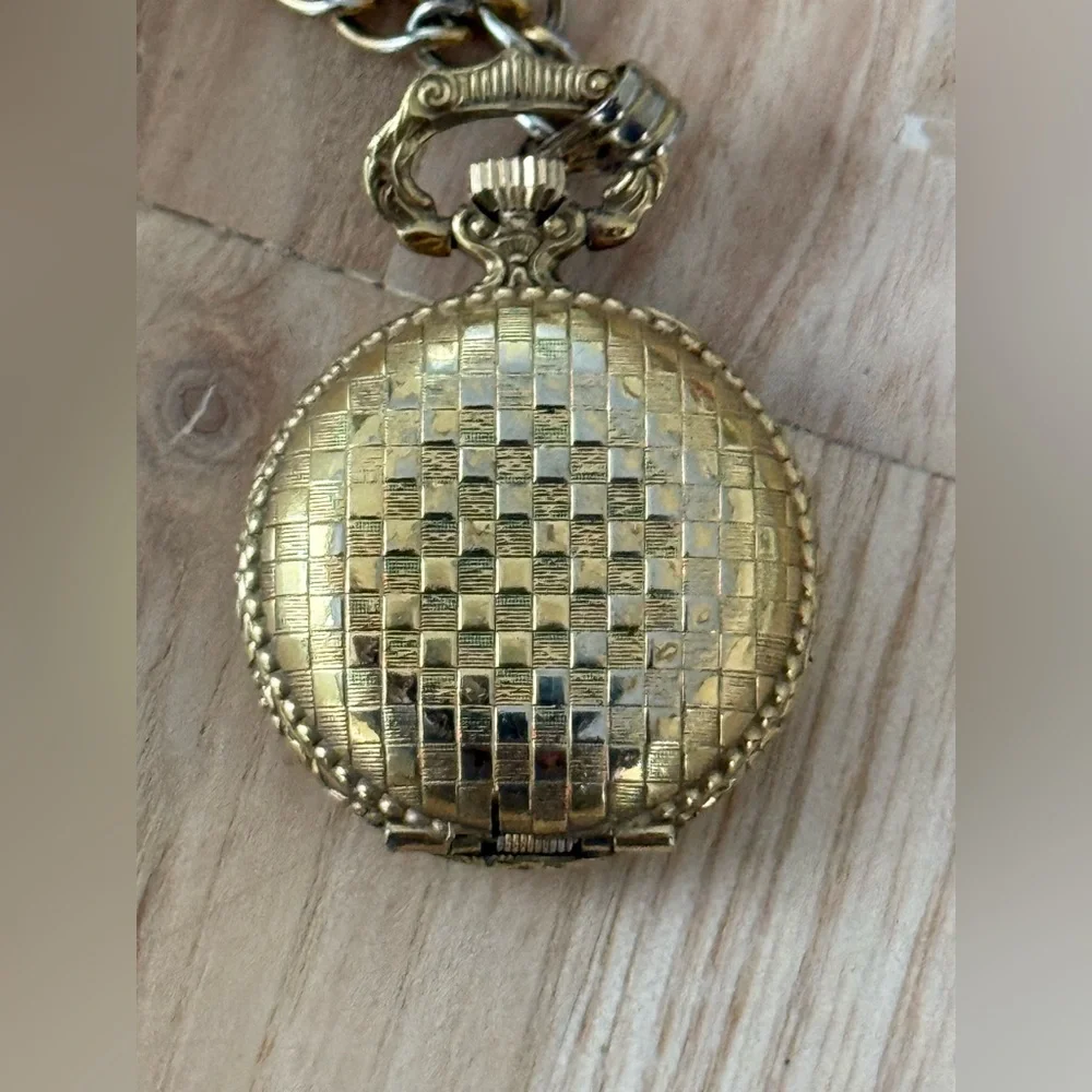 Wittnauer Pocket Watch Super Rare Mechanical Gold Dial Checkered Case Works